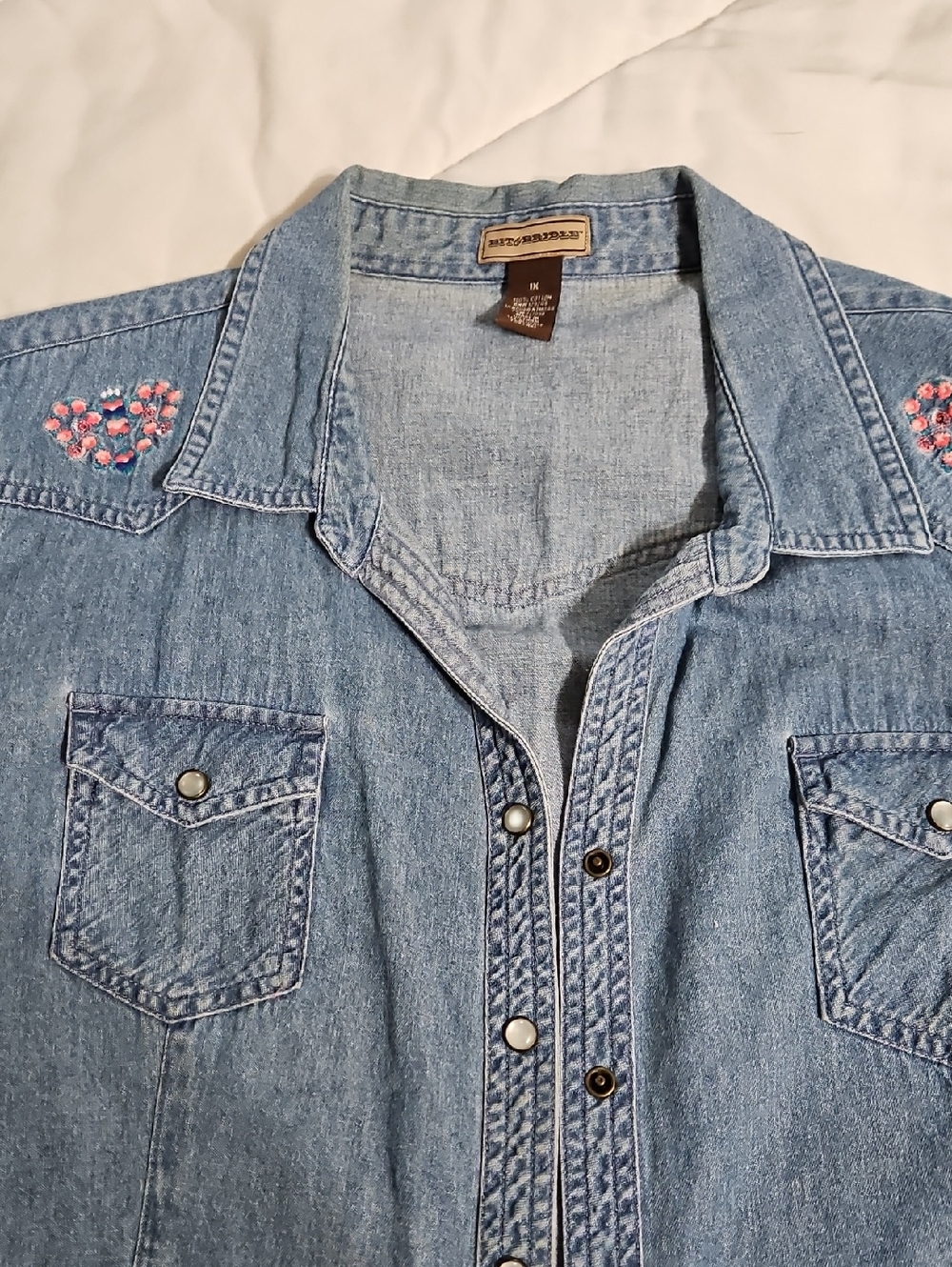 Bit & Bridle Denim Western Shirt with Pink Embroidery